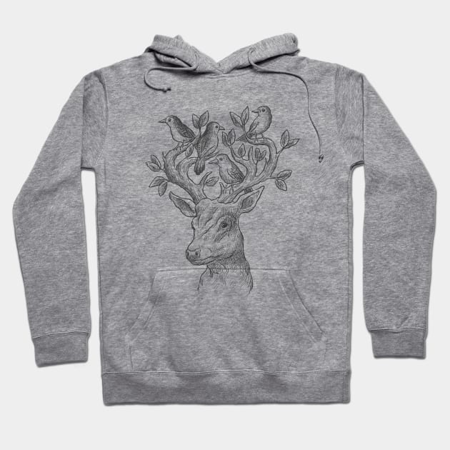 Deer With Birds Hoodie by Mako Design 